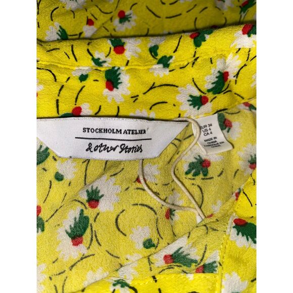 Stockholm Atelier & Other Stories Fit & Flare Yellow Floral Dress Womens Size 4 - Picture 3 of 9